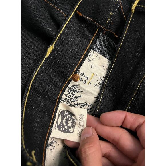 RMC Red Monkey  Selvedge Crane & Mt. Fuji Embroidered Y2K Baggy Wide Leg Jeans - Picture 4 of 5